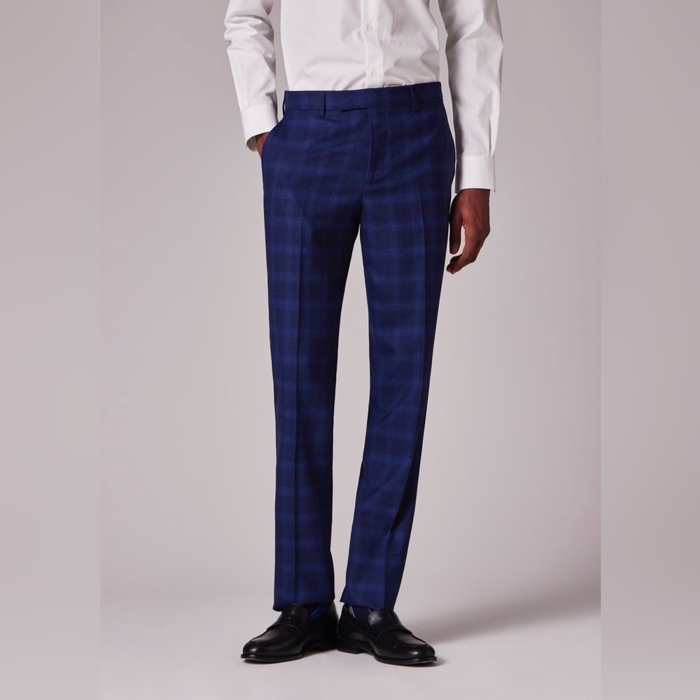 Paul Smith Size 34 TALL Loro Piana Wool Navy Plaid Trouser Dress Pants Business - Picture 1 of 15